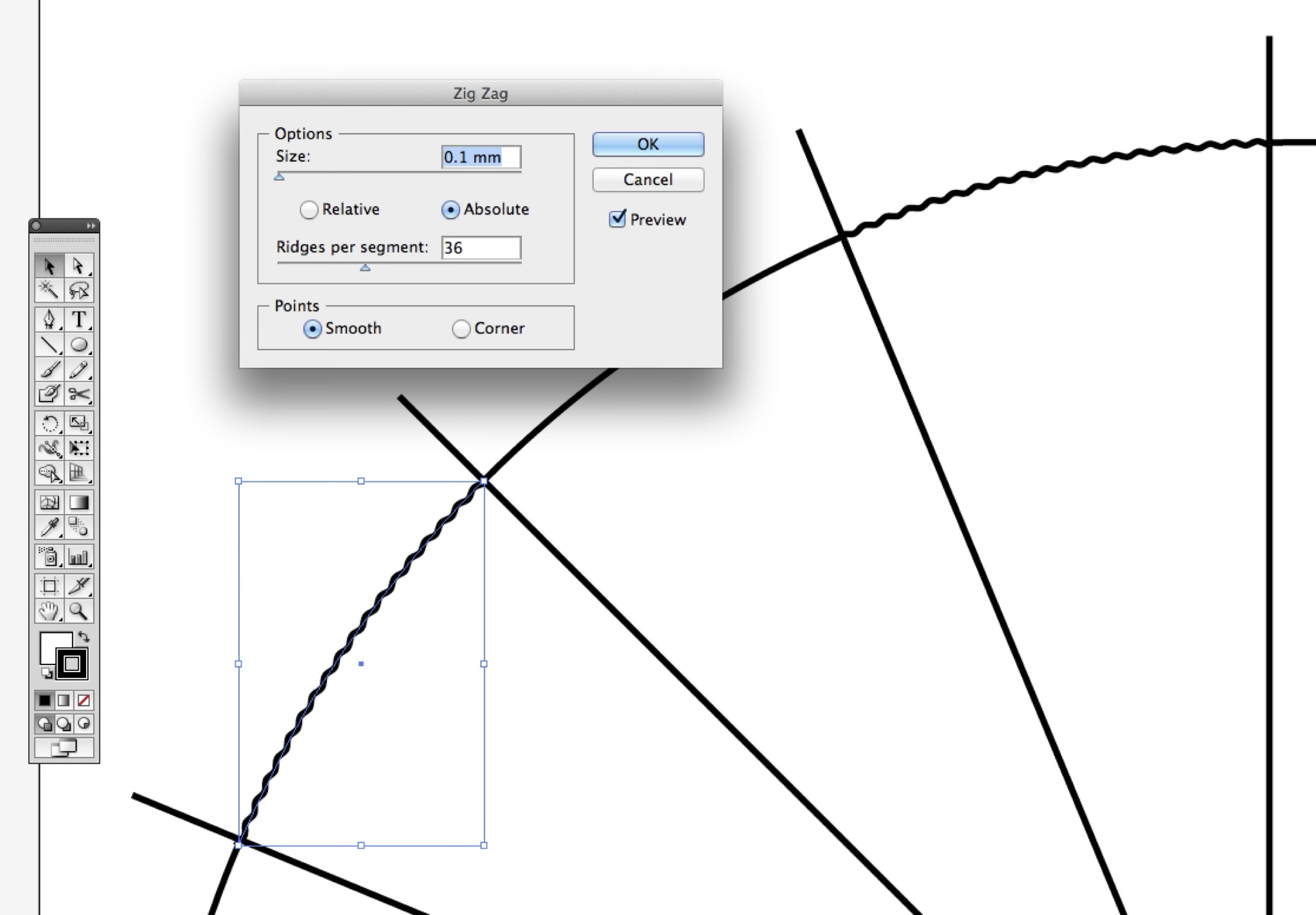 Figure 1: Draw a patterns of groove with the zigzag function in Adobe Illustrator