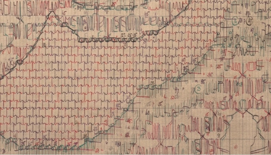 Figure 6. Detail of lace draught from the G. W. Price Collection. This section of the historical draught was used to create “Manhole”. Copyright Nottingham Trent University Lace Archive. Photo credit: Laura Allen.