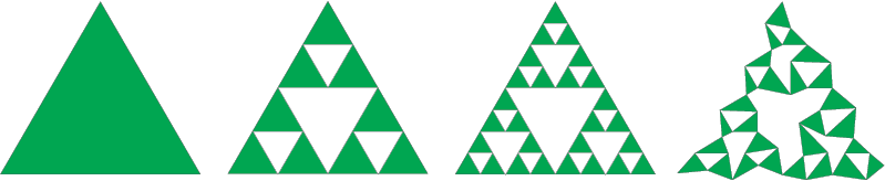 Figure 2: Stages in construction of the Sierpinski triangle. Drawing by the author.