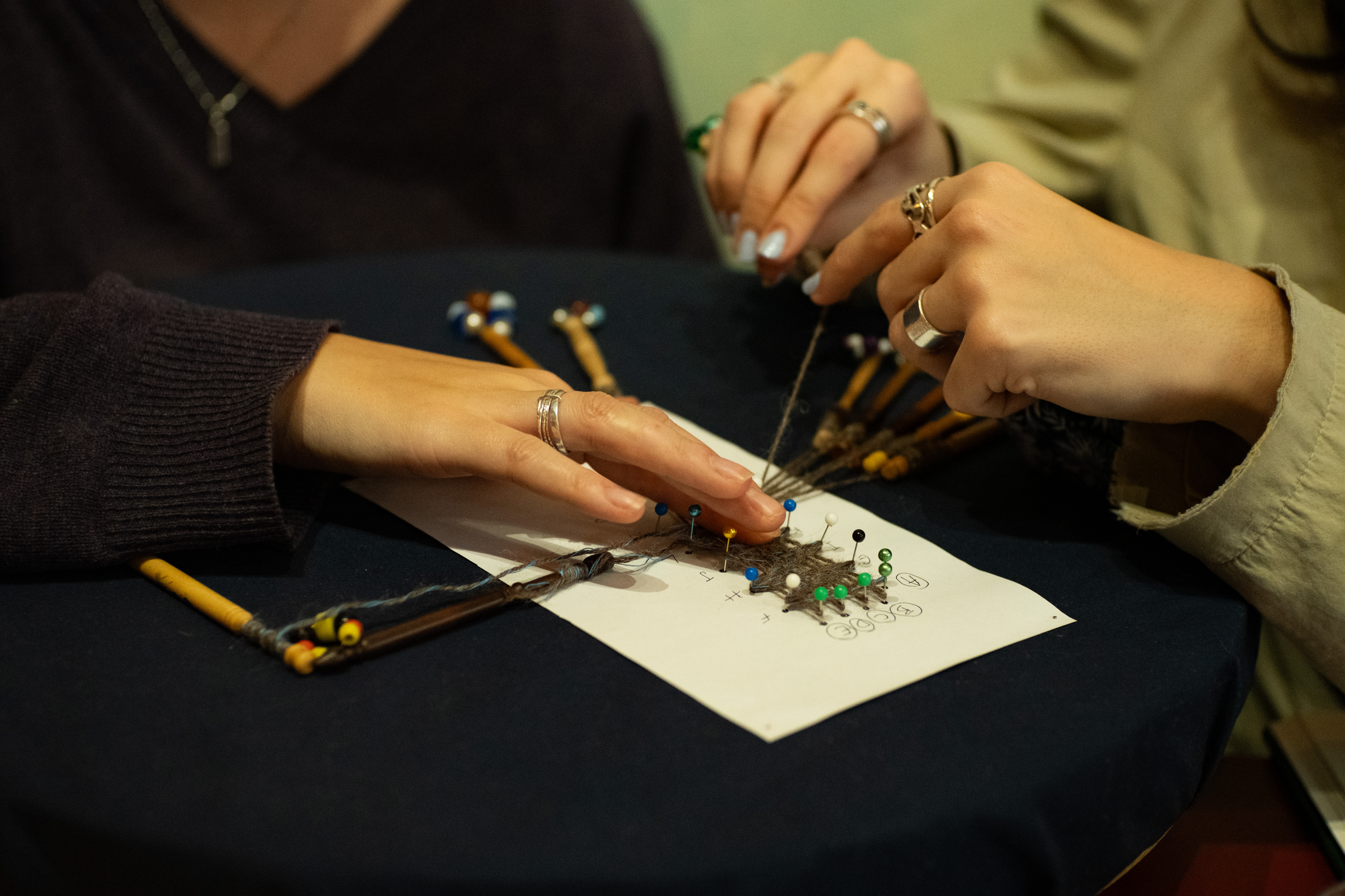 Figure 5: Bobbin lace example from workshop with London Lace Club, The Glitch, November 2024. Photographer: Ava Majumdar.