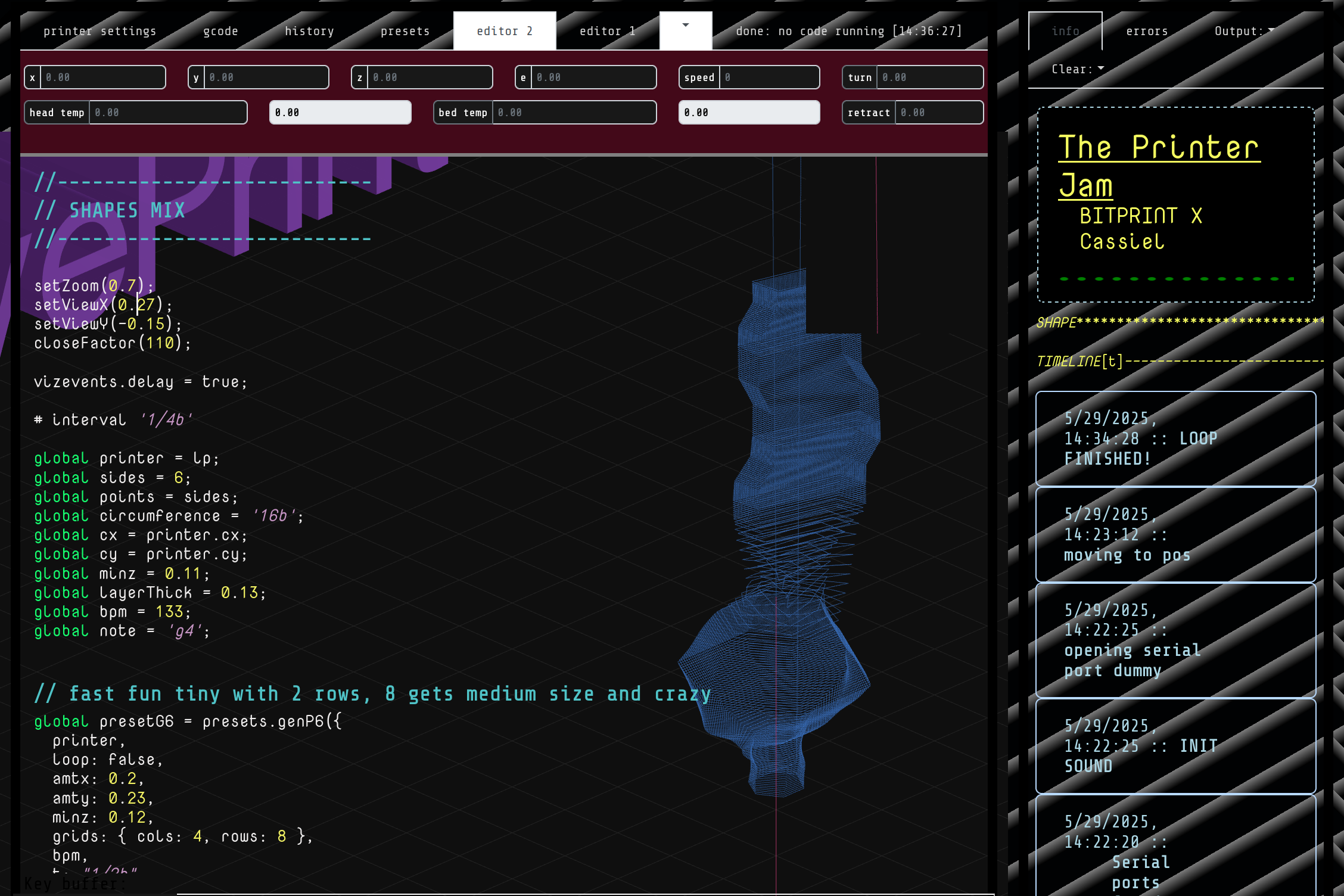 Figure 1: A visualisation of a gridlib timeline printed in the LivePrinter system.